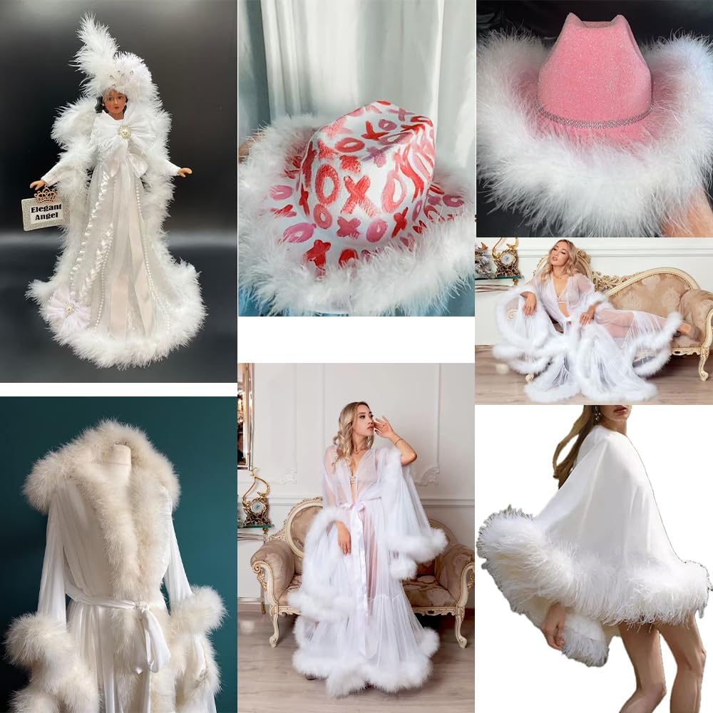 2m 20g Turkey Feather Boa Natural Marabou Plume Trim Fluffy Soft Dyed for Wedding Decor Scarf DIY Crafts Skirt Party (White) - Image 5