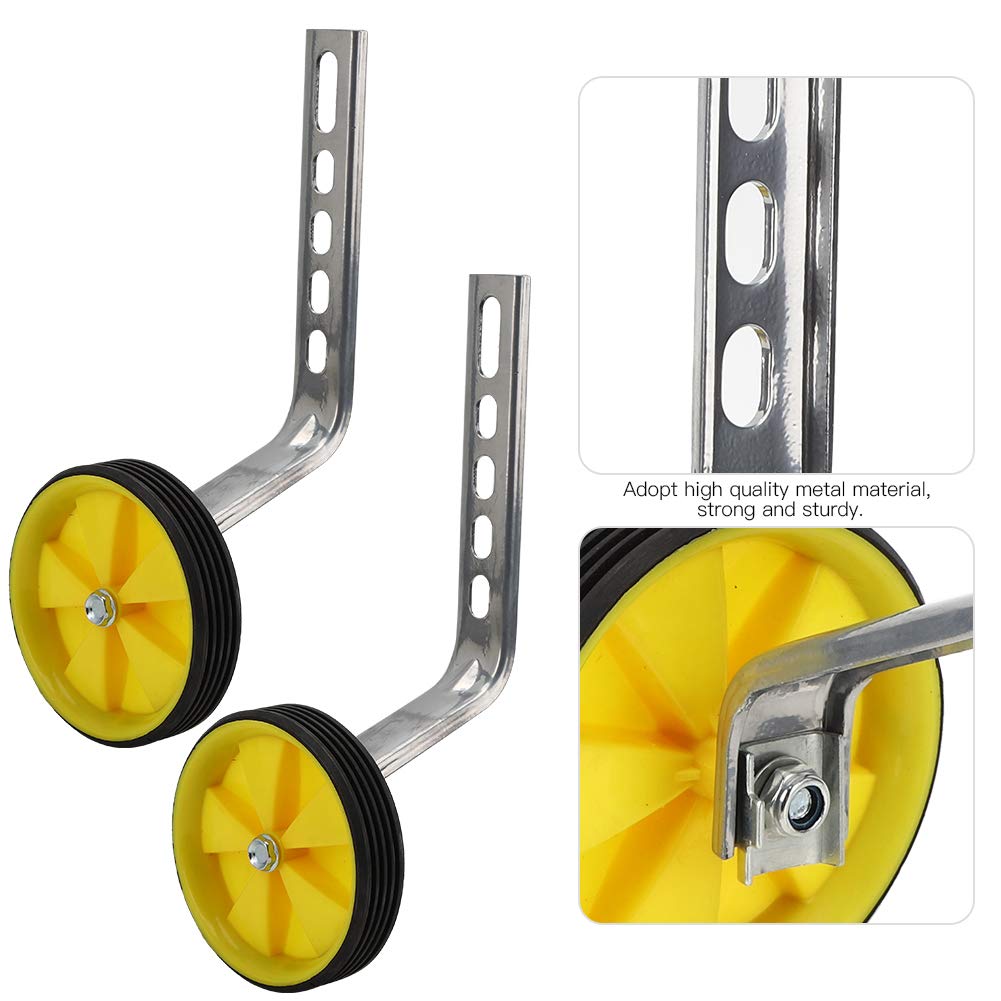 Keenso Ruota ausiliaria per bici universale per bambini, Ruote di supporto per bicicletta per bambini per 12 14 16 18 20 pollici (Gialla)