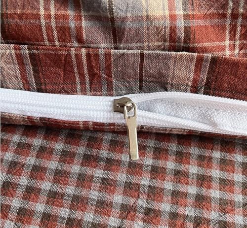 Image of PinkMemory Caramel Blue Gingham Duvet Cover Queen 100% Washed Cotton Buffalo Plaid Bedding Set 3pcs Grid Checkered Duvet Cover Set Full with Zipper Closure Ultra Soft Breathable