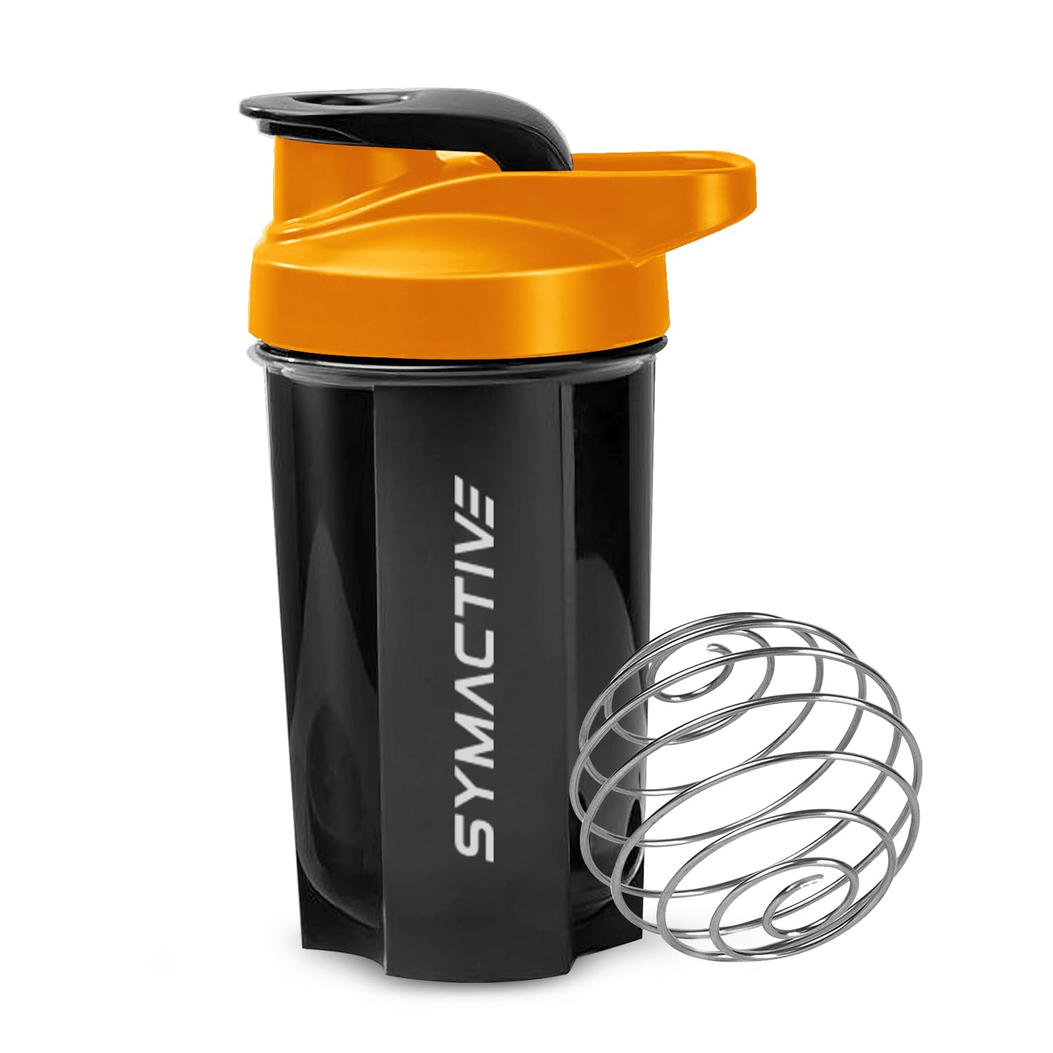 Plastic Shaker Bottle with Mixer Ball and Carry Loop | Protein Shaker | Leak-Resistant | (500ml, Blue/Orange)