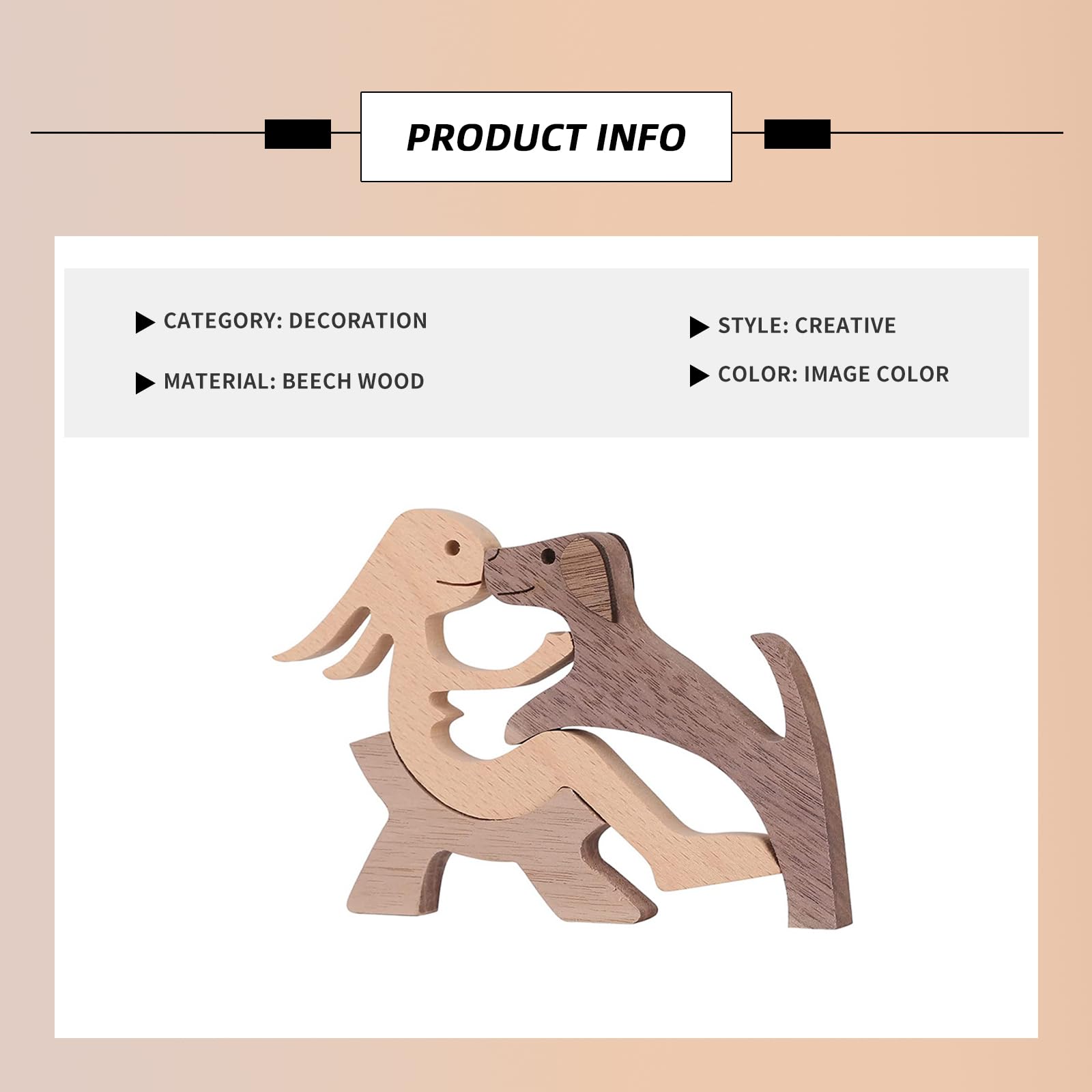 EULAPGOE Wooden Lovely Pet Carving Ornaments, Natural Solid Wood Cute Puppy Family Wooden Carving - Image 2