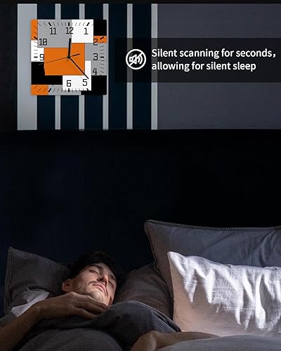 Miniatura 6 de Reloj de pared de madera naranja, negro y gris, silencioso, sin tictac, bloque de color geográfico irregular, arte abstracto, reloj de pared