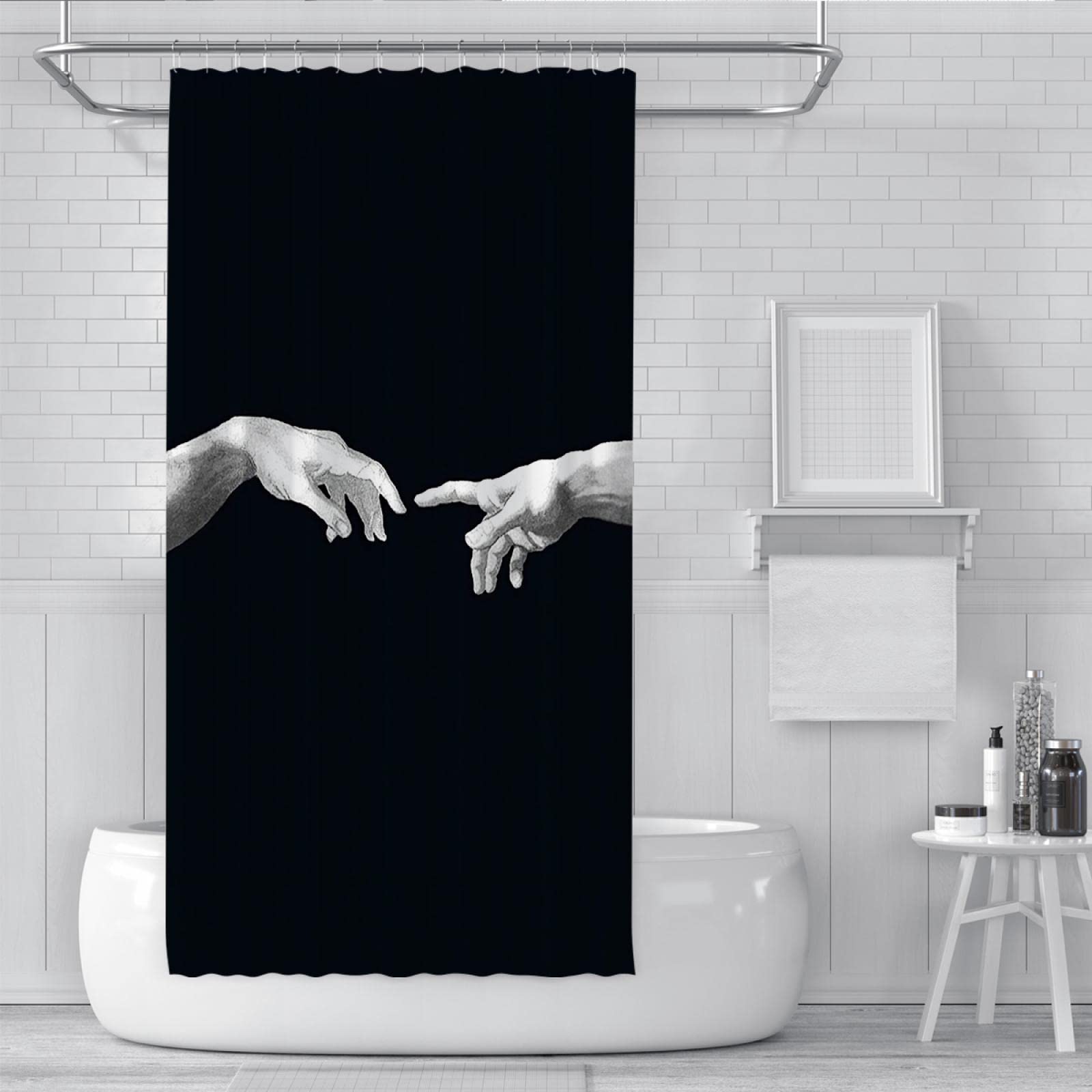 Protección de la privacidad Cortinas de Ducha Negras Cortinas de Ducha Poliéster de Dedo Cortina de Ducha de baño Suave Resistente al Agua con Juegos de Ganchos W300xL200cm