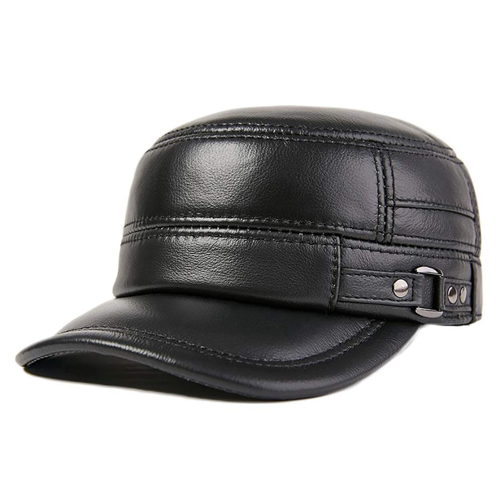 G&F Skórzana czapka baseballowa z płaskim daszkiem z uchem i opaską przeciwpotną regulowana czapka outdoorowa zimowa S/M (kolor: czarny, rozmiar: S)