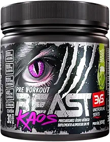 3VS Nutrition Pré-Treino Beast Kaos –Com Citrulina, Beta Alanina, Cafeína, Arginina, Taurina e Tirosina 300gr Sabor Maçã verde