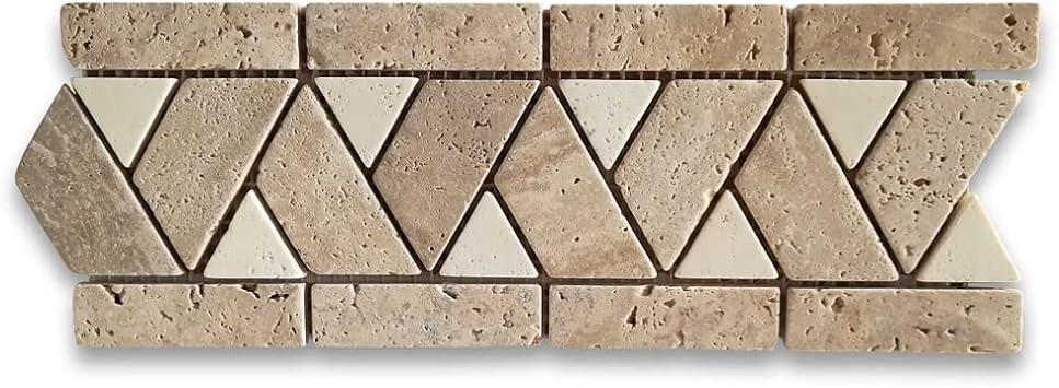 Stone Center Online Piza Tan 4.1x11.3 Marble Mosaic Border Listello Tile Tumbled Kitchen Bath Wall Floor Backsplash Shower 1 piece
