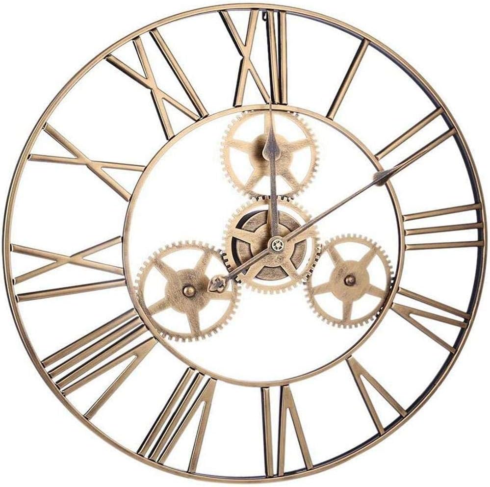 Outdoor Garden Wall Clock Retro Wrought Iron Gear Design Garden Clocks Outdoor Waterproof Indoor Outdoor Decoration Outside Clock Outdoor Wall Clock Metal