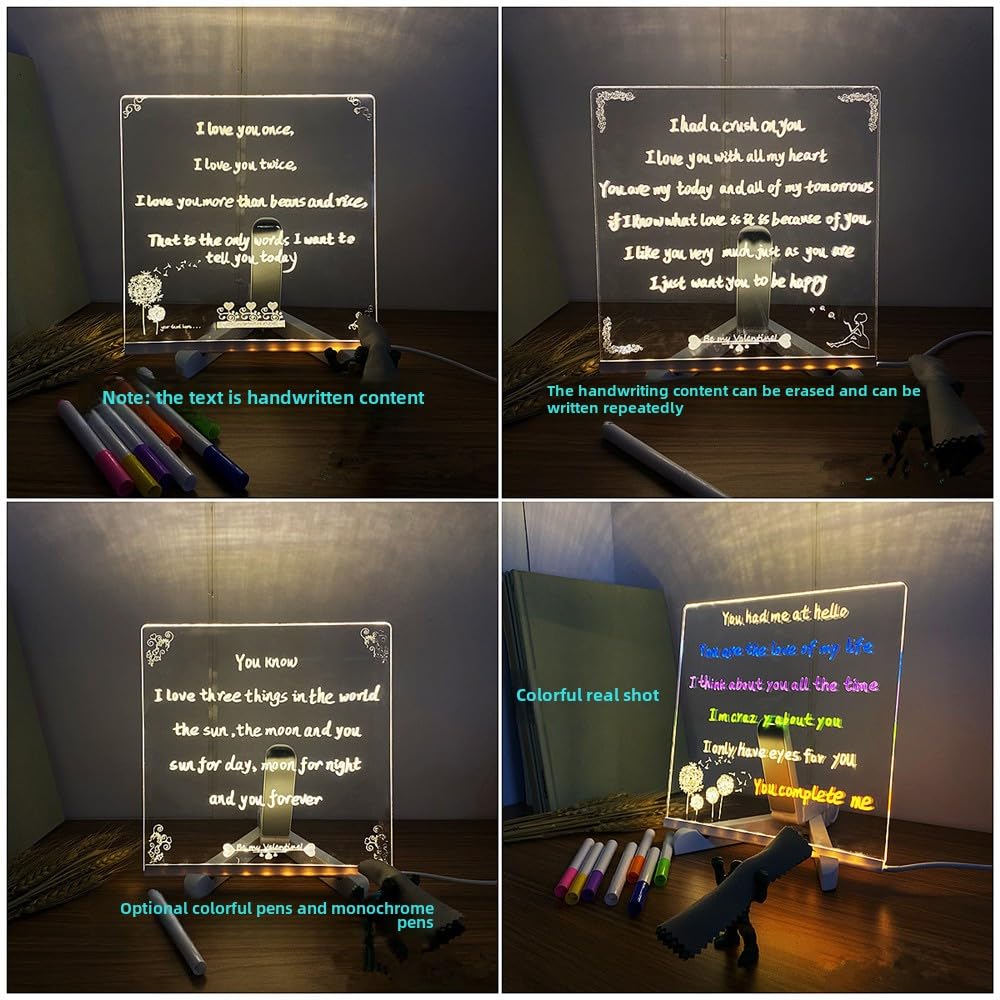 LED Light-Up Acrylic Memo Board With 7 Color Pens - 15cm Drawing Pad & Night Light For Desk, Home, Office-648824