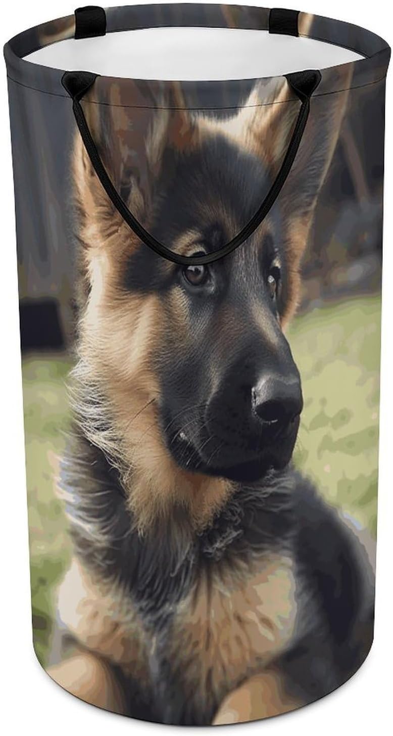 German Shepherd Puppy Laundry Basket ，Large Collapsible Laundry Hamper with Easy Carry Handles，Freestanding Waterproof Clothes Hamper for Laundry Bedroom