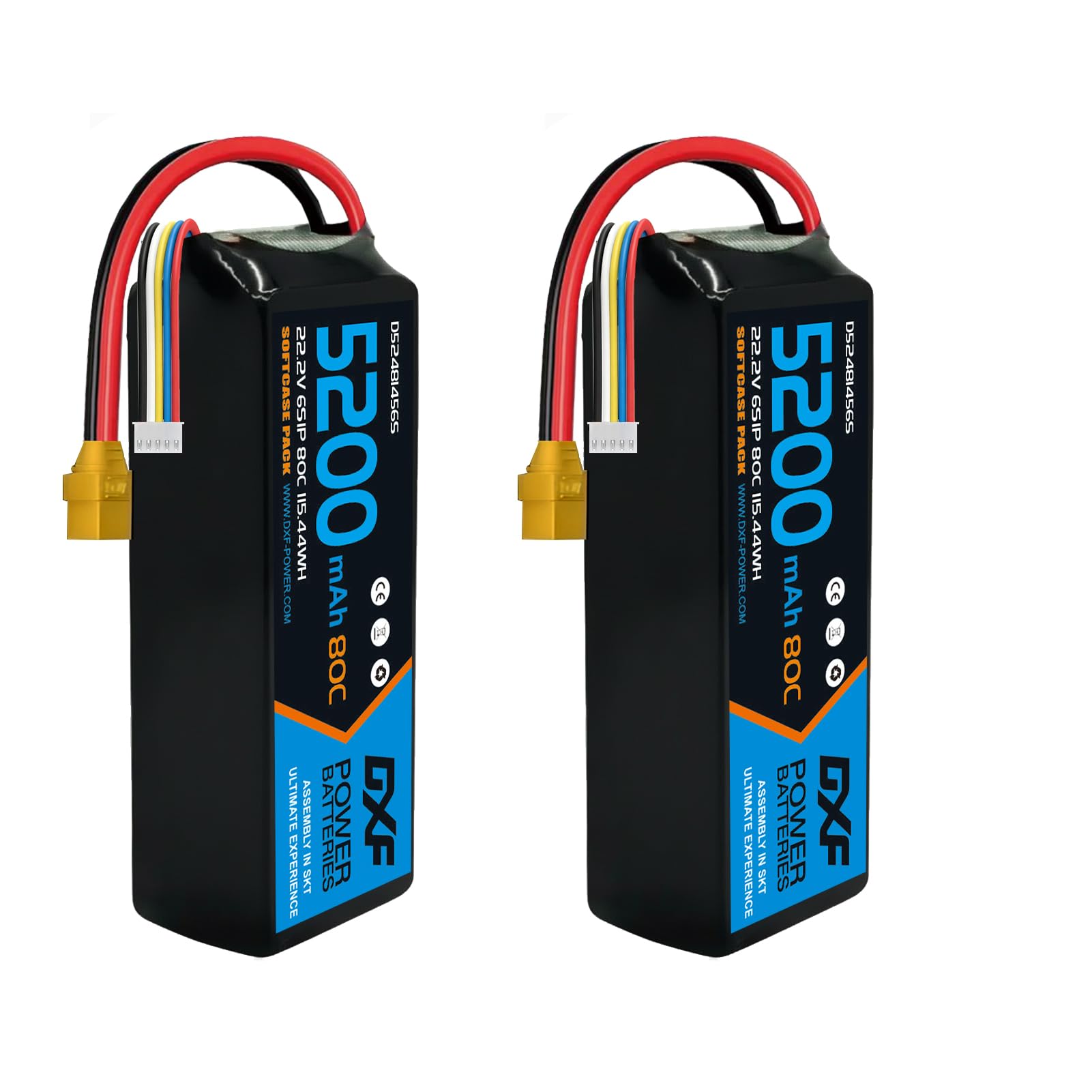 DXF 2 Packungen Powerhouse für rc-Fahrzeuge: 14.8v, 5200mah, 80c, XT90-stecker - 4s lipo perfekt für emaxx, Bandit, losi,u.v.m. - leistungsstarker 4s lipo akku für maximale fahrfreude!