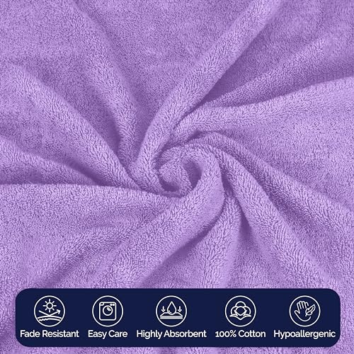 Image of Elegant Comfort Premium Cotton 8-Piece Towel Set, Includes 4 Washcloths, 2 Hand Towels and 2 Bath Towels, 100% Turkish Cotton - Highly Absorbent and Super Soft Towels for Bathroom, Lilac