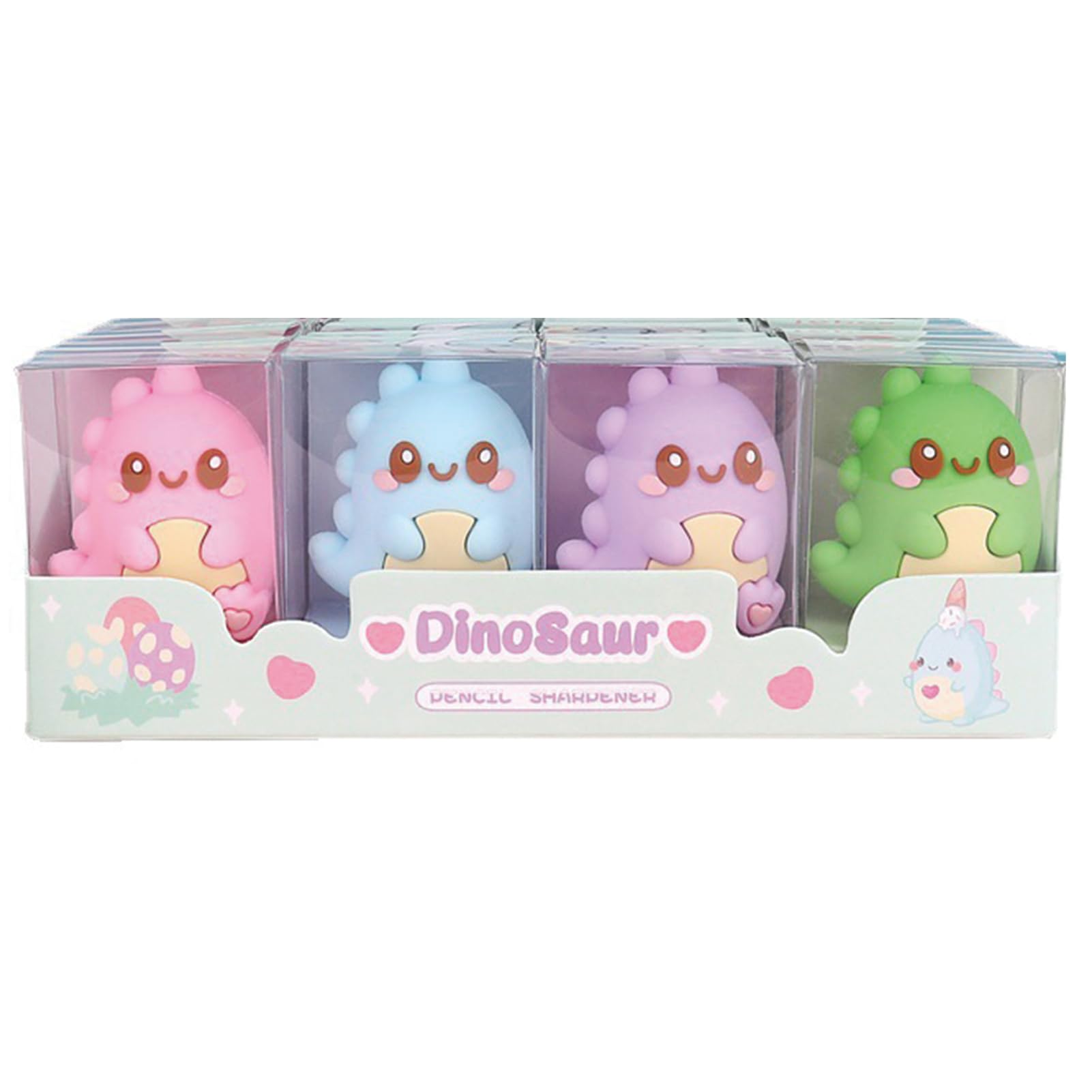 4 Pcs Cute Dinosaur Pencil Sharpener - Small Manual Kawaii PVC Sharpener for School & Office (4Pcs Dinosaur)