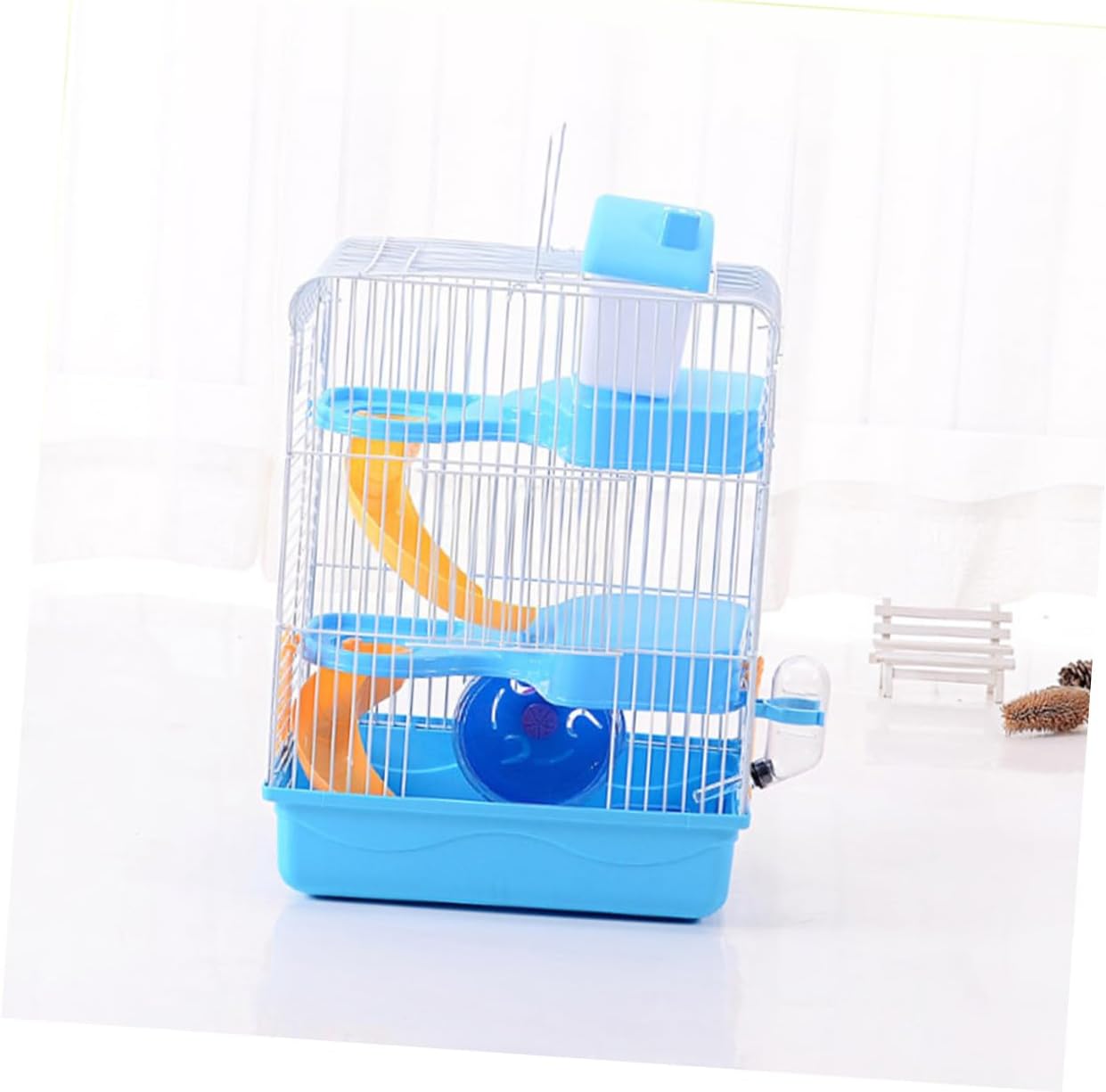 Luxury Hamster Cage with Leakproof Water Jug and Multi-Functional Slides Portable Small Pet Villa House Blue Wear-Resistant Plastic Small Animal Habitat