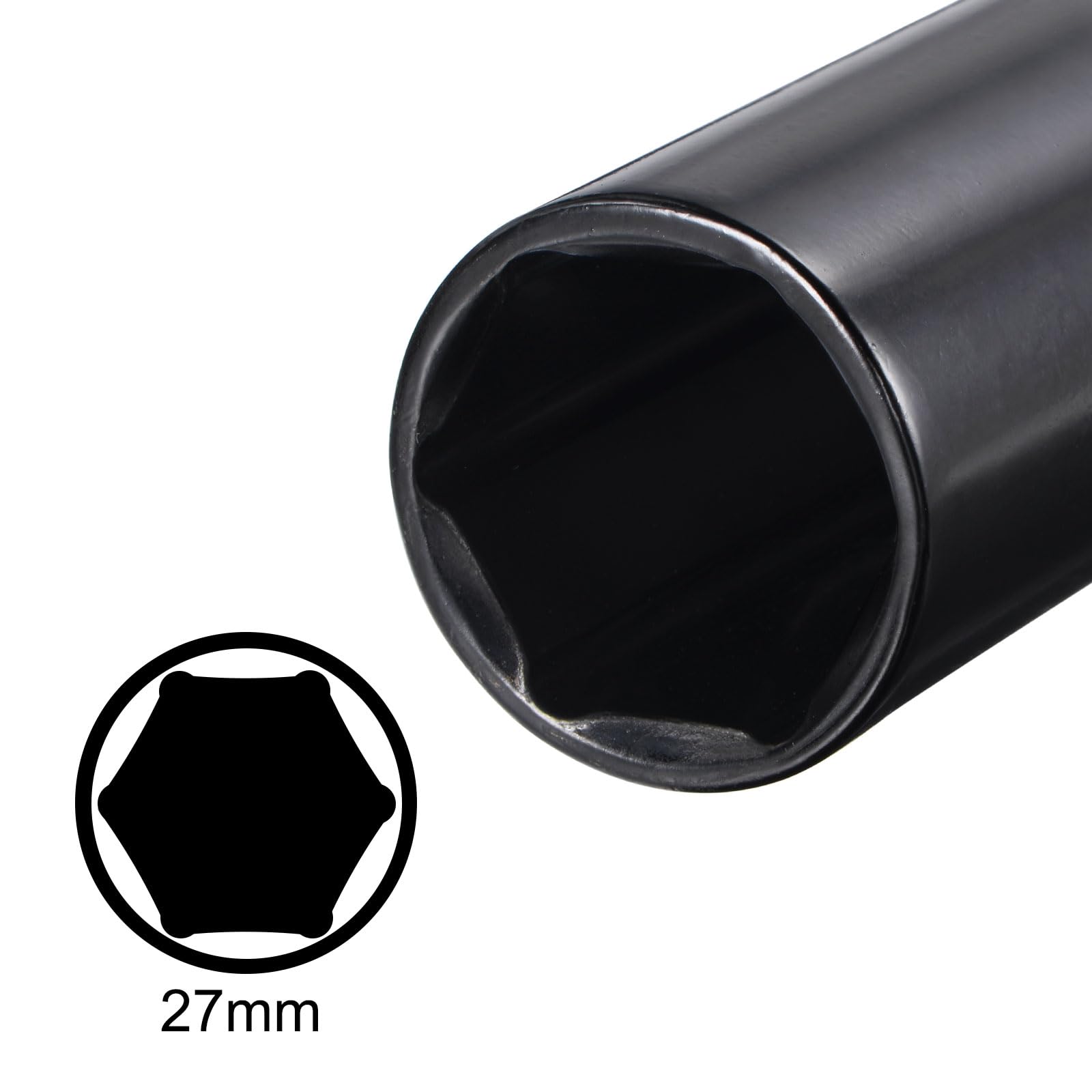 sourcing map Douille Impact 27mm 1/2" Empreinte Profondeur Traité thermiquement douille à choc CR-V Acier 150mm (6") Longueur 6 points Dimensions métriques