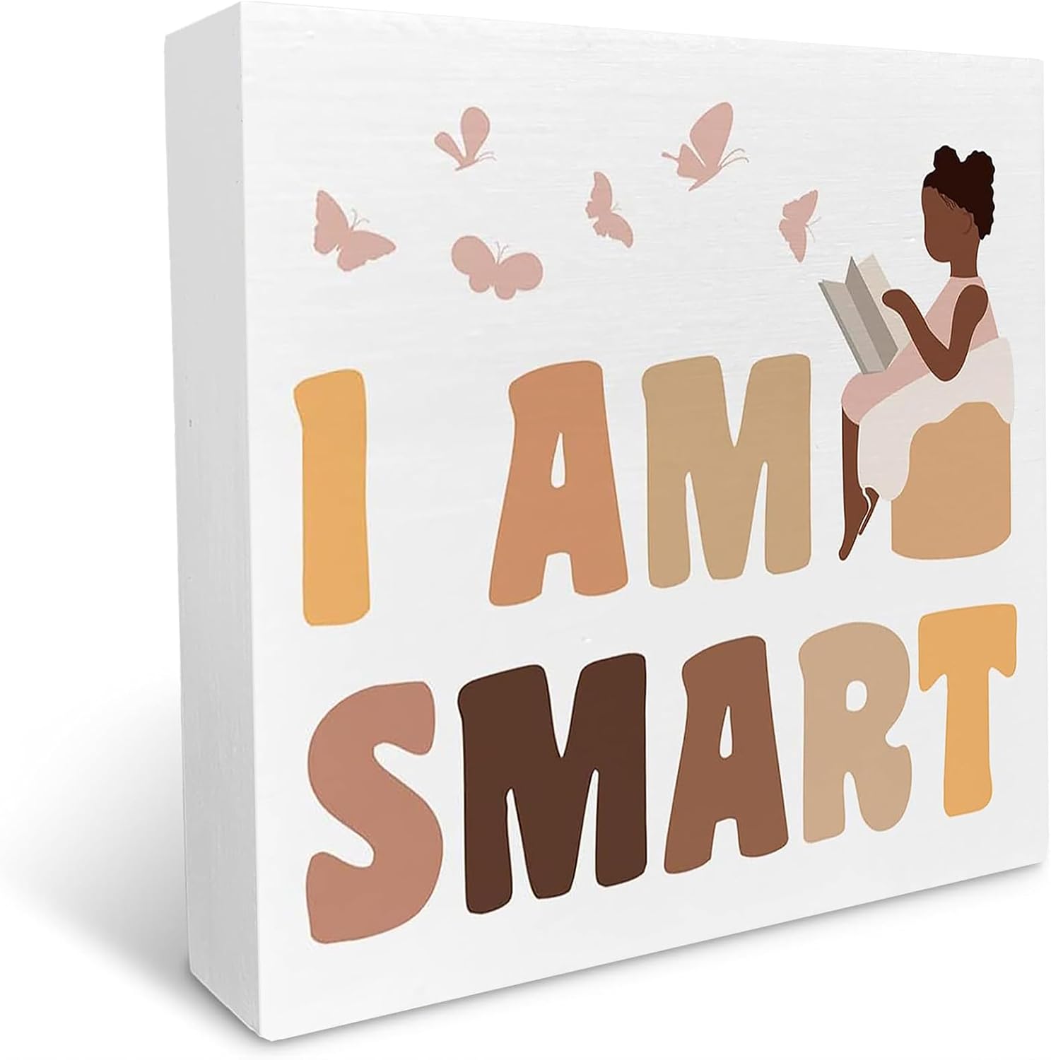 Black Girl Nursery Desk Decor African American Decor for Kids Children Room Playroom Decoration Black Girl Gifts I Am Smart Wooden Box Sign 5x5 inch