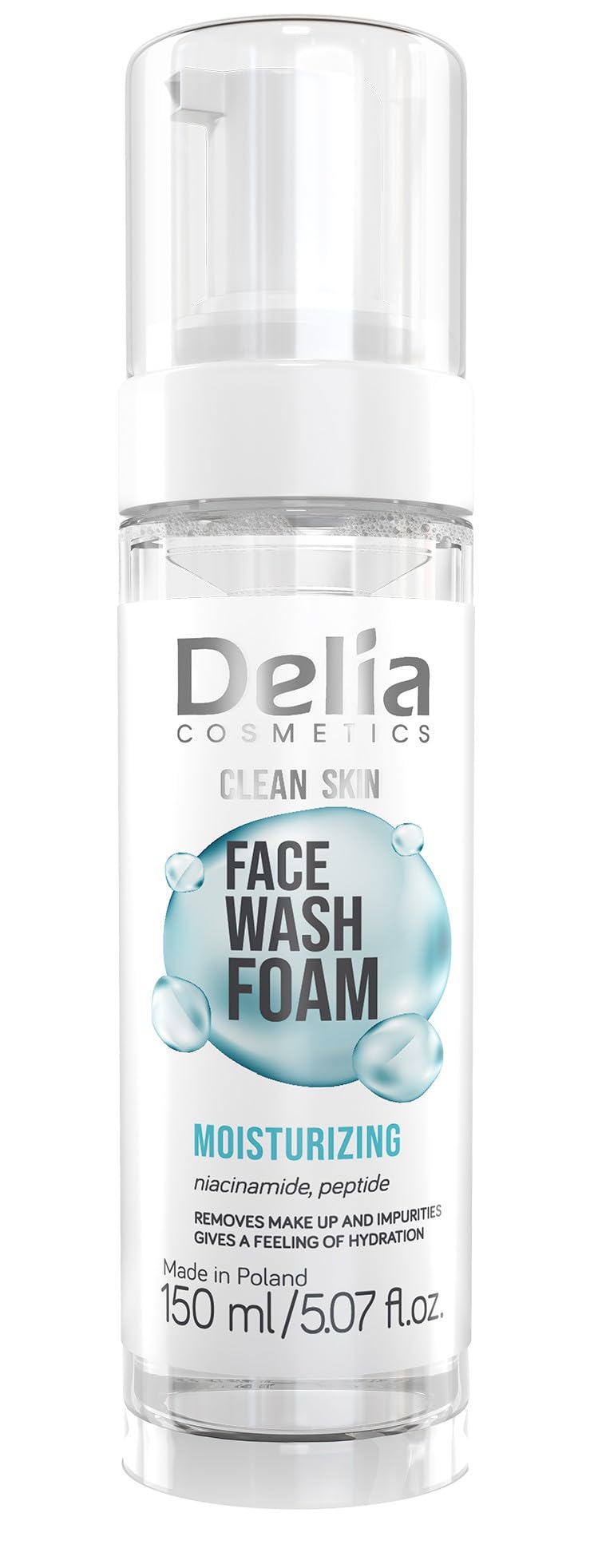 Delia Cosmetics – Clean Skin – Normalizing and Moisturizing Face Cleansing Foam – Normal, Problematic, Acne-Prone Skin – Removes Impurities and Makeup – Vegan Formula – Niacinamide, Peptides – 150ml