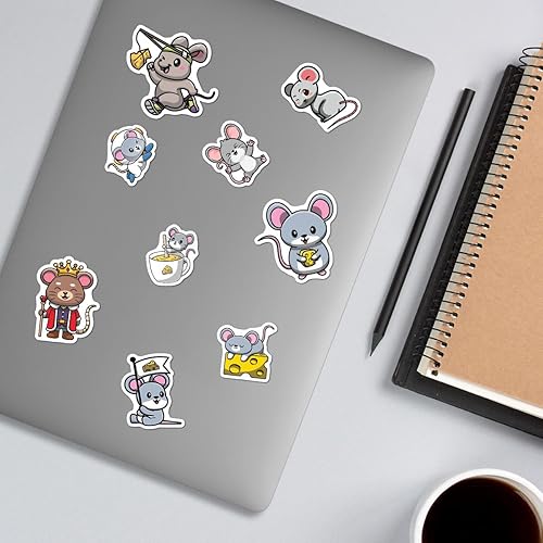 Miniatura 6 de Paquete de 50 calcomanías de ratas ratones de animales lindos para botellas de agua, impermeables, laptop, equipaje, computadora, álbumes de