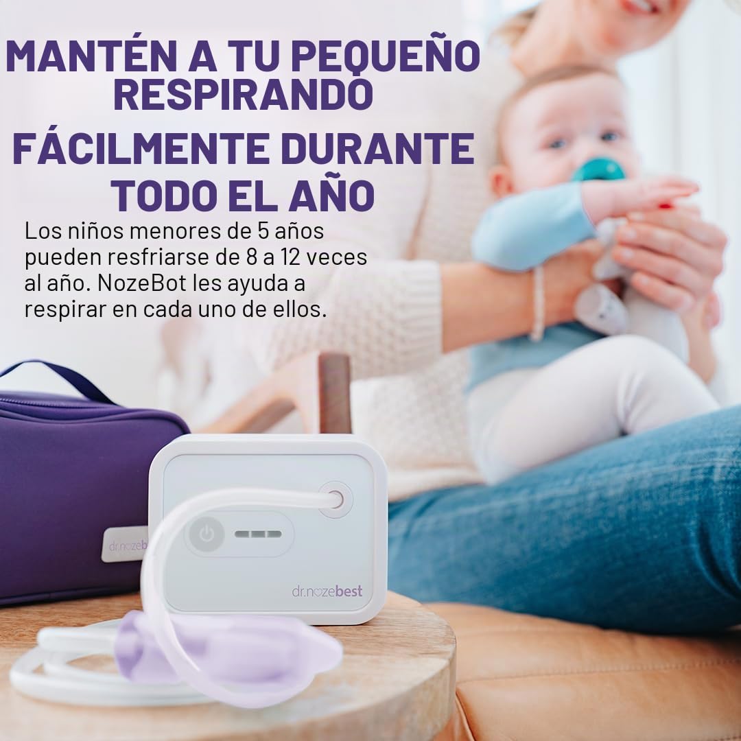 Dr. Noze Best NozeBot - Aspirador nasal eléctrico para bebé | Aspirador nasal recargable diseñado por ORL pediátrico para la eliminación suave del moco nasal en bebés y niños pequeños