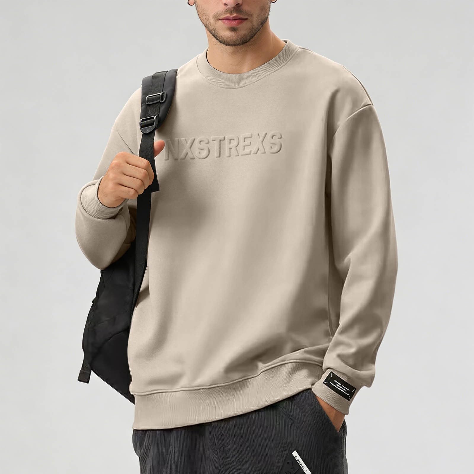 Generisch Herren Sweatshirt mit Rundhalsausschnitt für Outdoor-Sport und Freizeit, langärmlig ohne Kapuze, lockere Passform aus weichem Baumwollmix, ideal für Frühling und leichte Aktivitäten