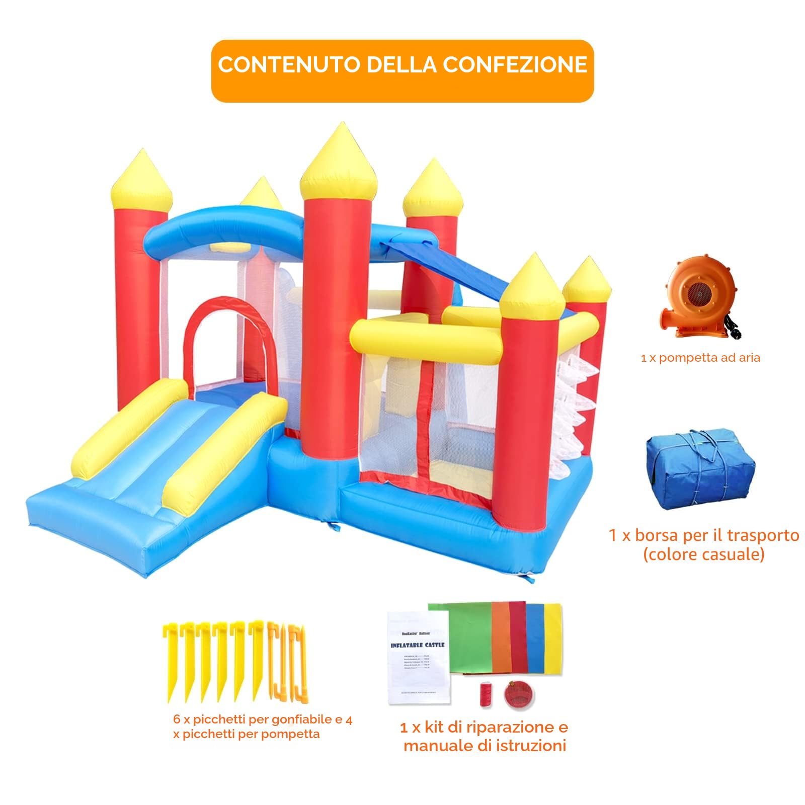 Ballsea Castello gonfiabile per bambini con ventilatore. Adatto per bambini da 3 a 8 anni, castello gonfiabile per interni bambini 312 × 272 × 200 cm