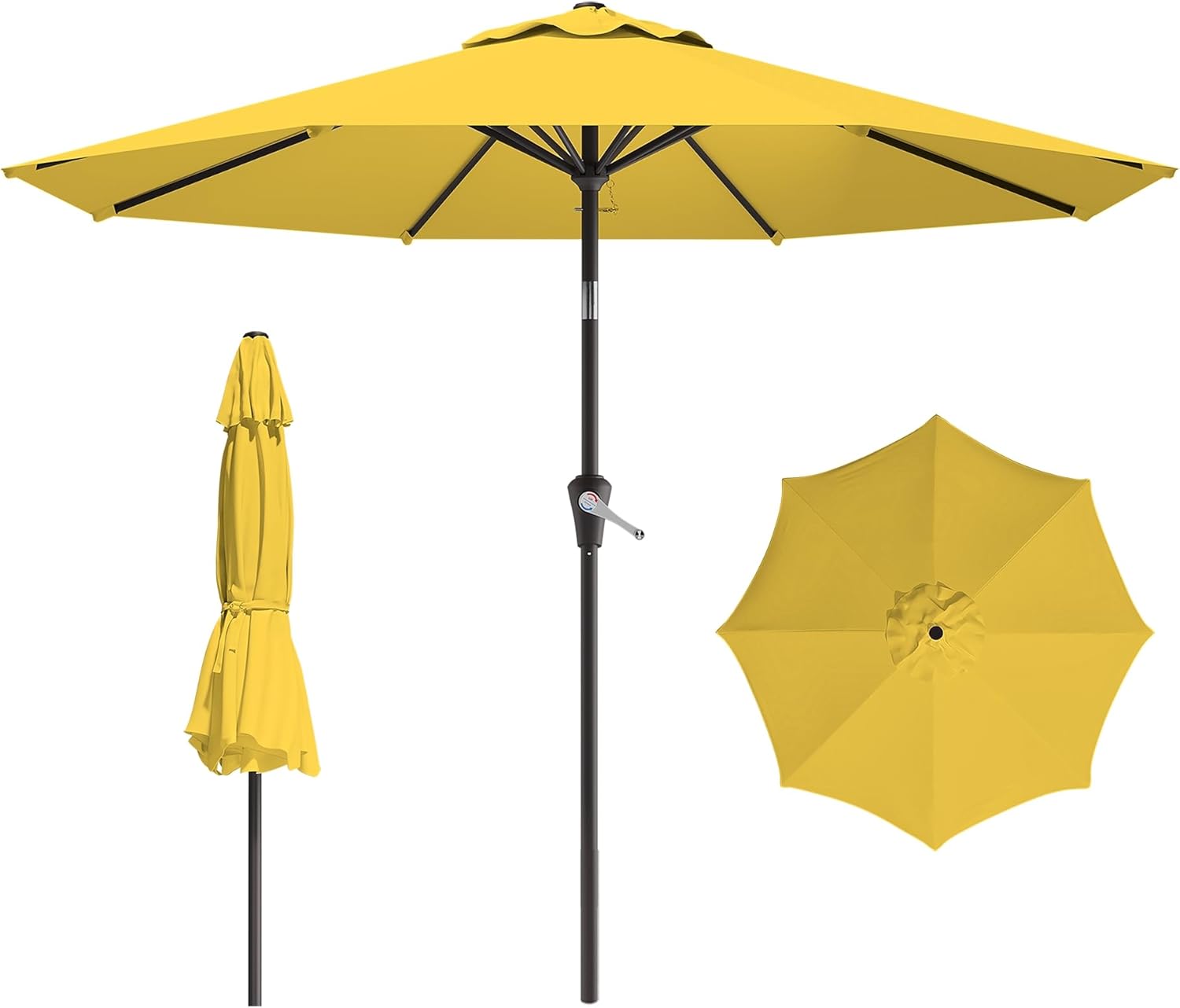 9 ft patio umbrella for outdoor, outdoor umbrella with push button tilt and crank, outdoor patio umbrellas with 8 sturdy ribs for market, garden, deck, backyard, pool (yellow) yellow 9ft