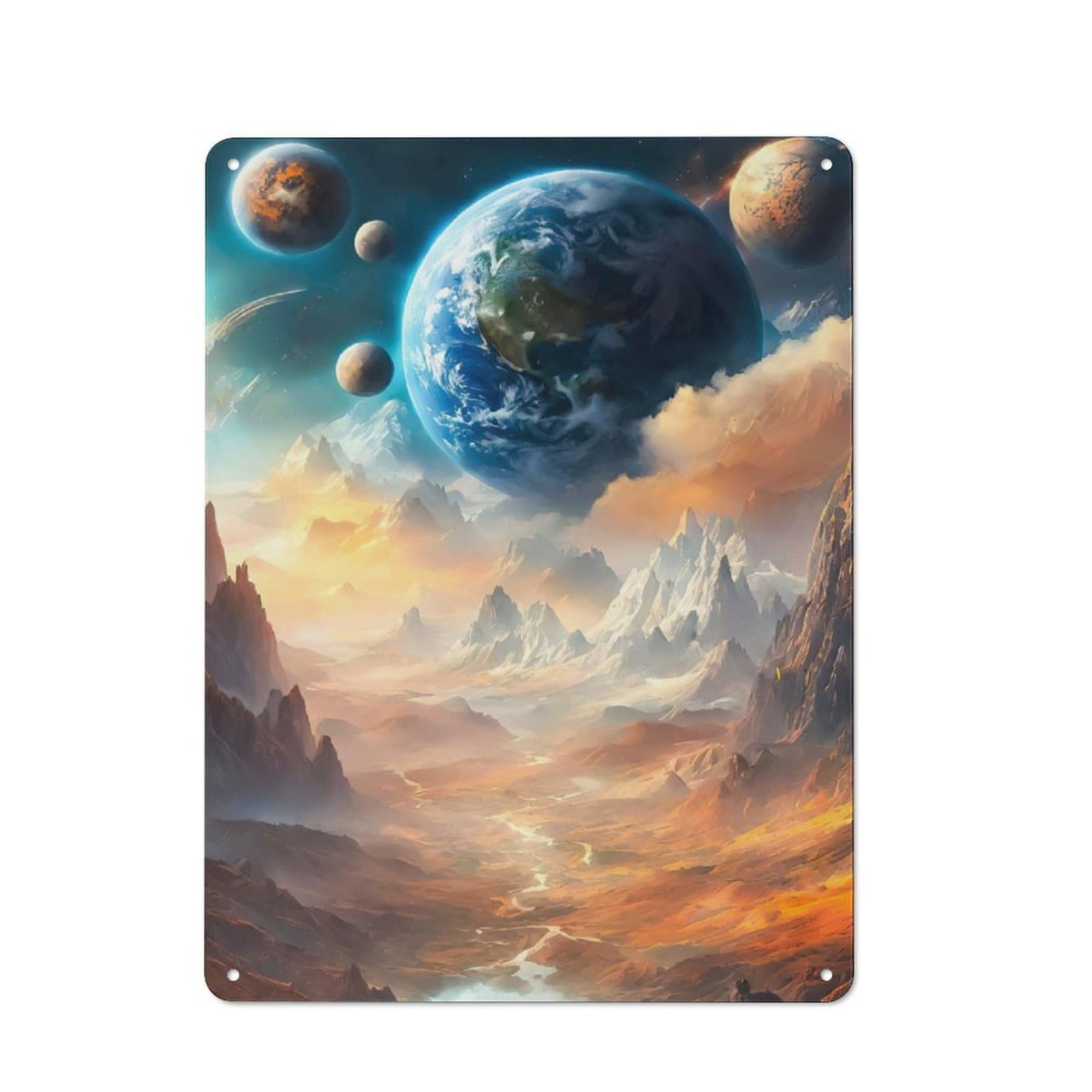 Junmoney Earth In The Clouds Vintage Metal Plaque 40X30cm For Dining Room Or Kitchen, For Home Decor Collectors Refreshing A Room In Autumn