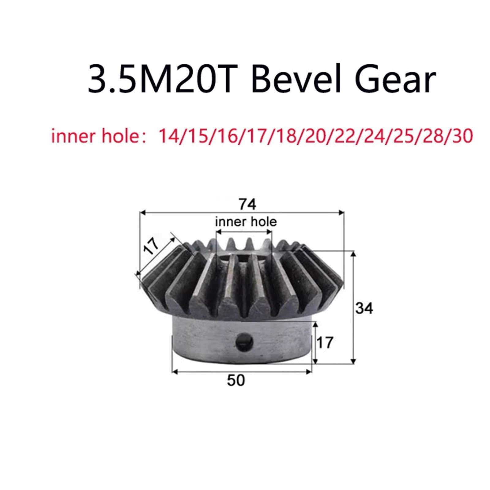 Engrenage conique 3,5M20T 14/15/16 mm 20 dents conique 90 degrés 45# acier 1:1 1/2 pièces(2PCS,3.5M20T hole 16mm)
