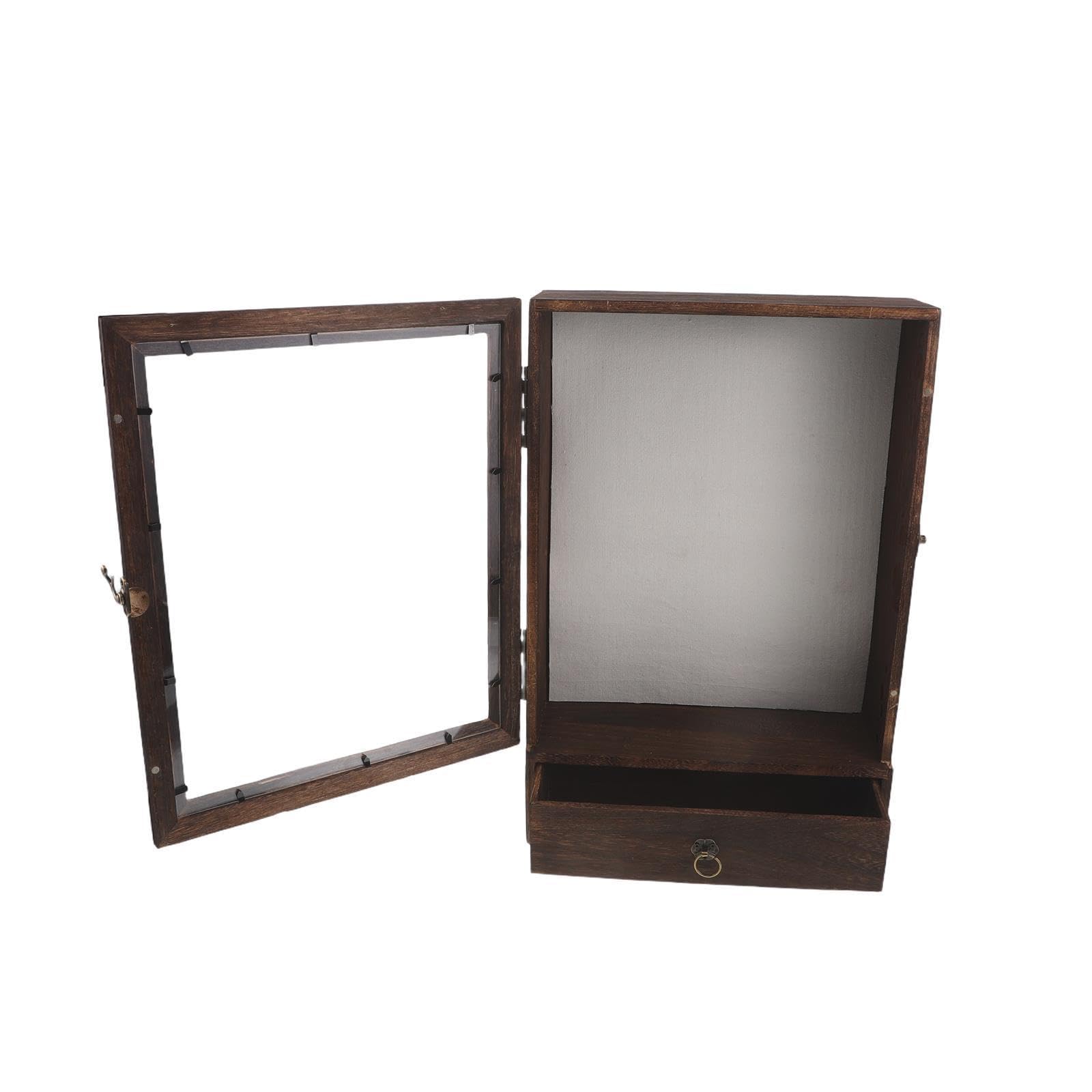 Toyvian Vitrina de Medallas y Caja de Sombra de Madera con Cajón y Diseño para Colgar en Pared, Fácil Instalación y Exhibición Versátil para Recuerdos Deportivos y Ramos