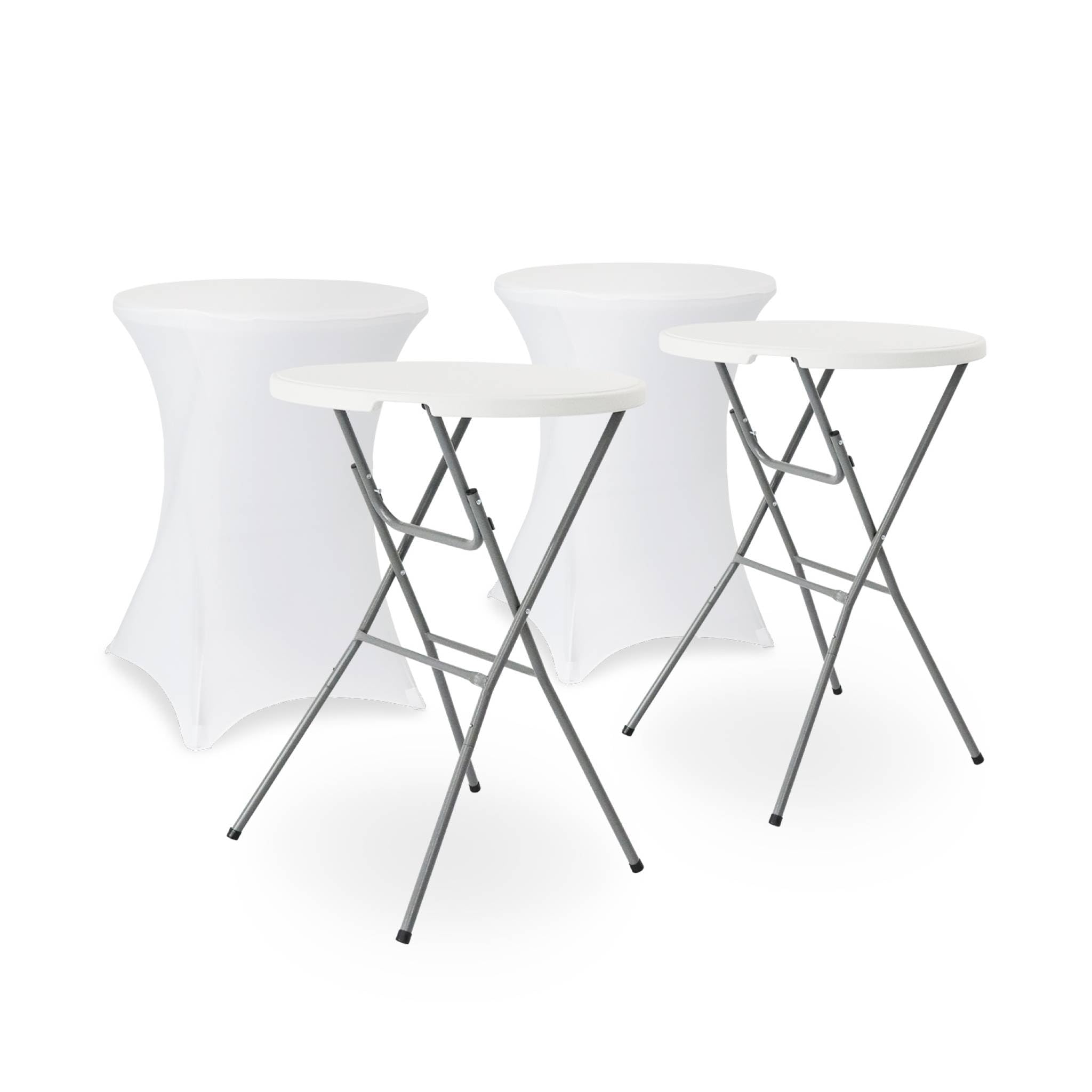Alice's Garden sweeek - Mesa Alta Plegable con Funda Protectora para Eventos, Set de 2, Gala + Cobertura x2, Blanco, 81x81x110 cm
