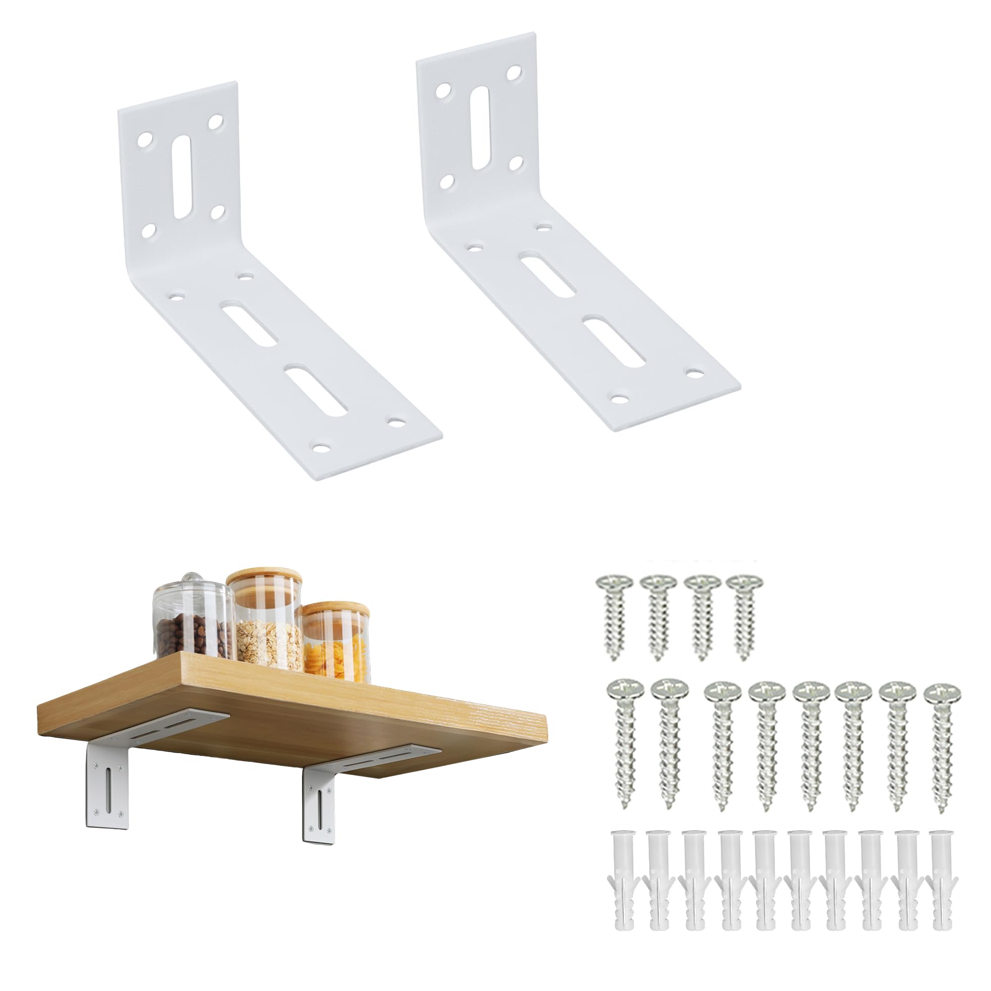 Mooche 2Pcs Shelf Brackets White, Adjustable Heavy Duty Angle Brackets, Metal L-Shaped Shelf Bracket, 12×6×4CM Bracket for Shelves Support Wall Hanging Supporting Suspended Items