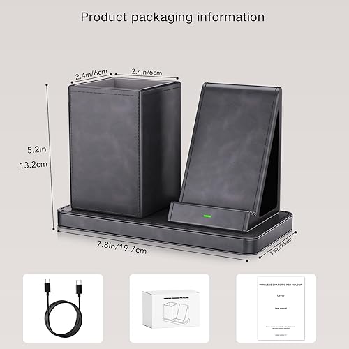 Miniatura 5 de Portalápices multifuncional para escritorio, organizadores de cuero vegano gris con soporte para control remoto, soporte para lápices, organizador