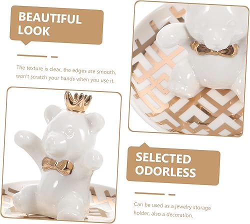 Miniatura 6 de Operitacx Bandeja de joyería de oso Bandeja de joyería fina Bandeja de aretes Decoración de oro Bandejas de almacenamiento de joyas Bandeja de
