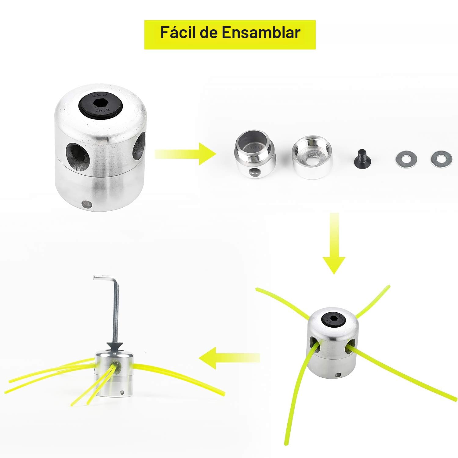 SWAWIS Aluminio Cabezal Desbrozadora Universal Cabezal Hilo Aluminio Cortacésped Duradero para Desbrozadora de Césped (1 Cabezales de Hilo + 4 Hilos)