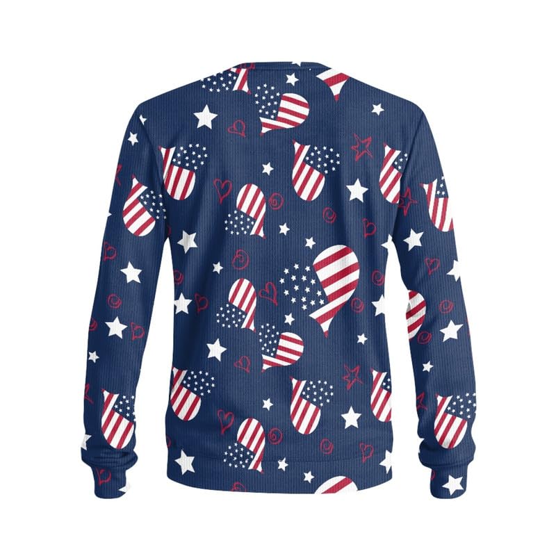 Jndtueit USA Flag Women's Crew-Neck Pullover Sweater, American Independence Men's Winter Thermal Pullover Tops Shirts, 4th July Long Sleeves Loose Fit Tops