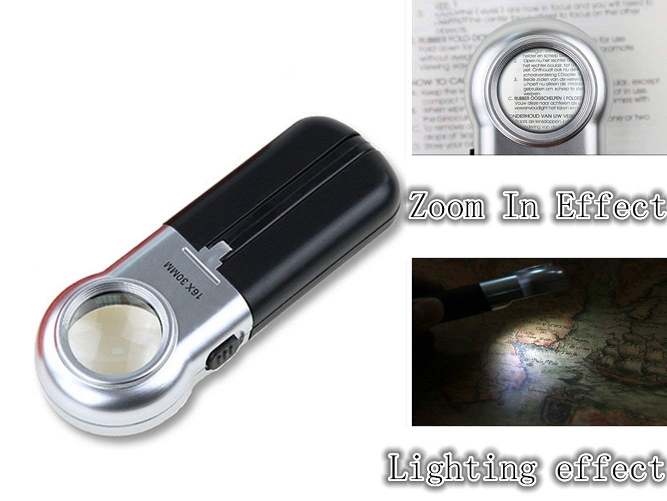 MRKU Lupa de Mano con luz LED, 16 aumentos, Lupa de Escritorio, Lupa de Lectura