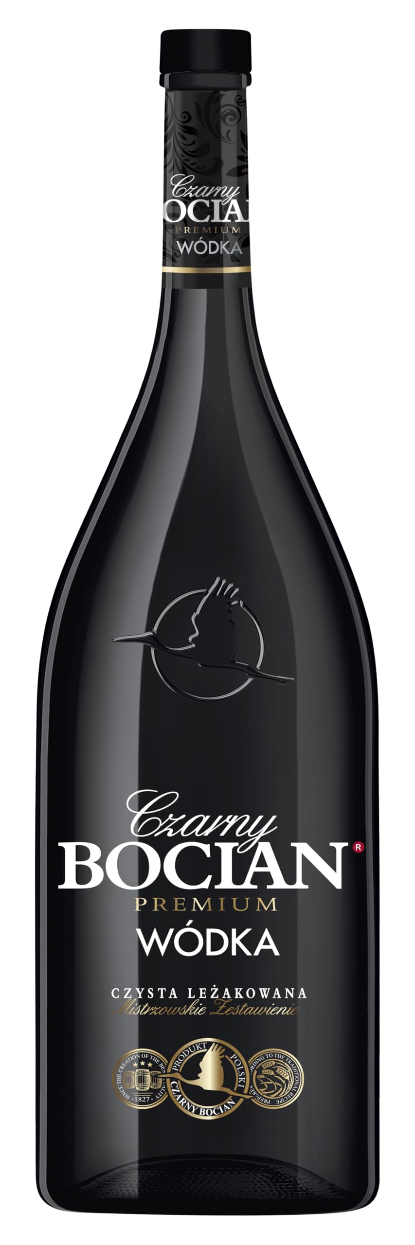 Bocian Black Premium Vodka, Black Bottle, 40% ABV, 1.75 L