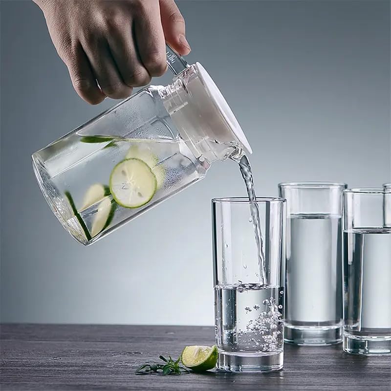 Image of 500 ml Glass Pitcher with Lid Fridge jug with Handle Glass Water jug Practical Juice Containers Easy to Use Milk Jug Iced Tea, Cocktails, Water (Small Hexa 500 ML)