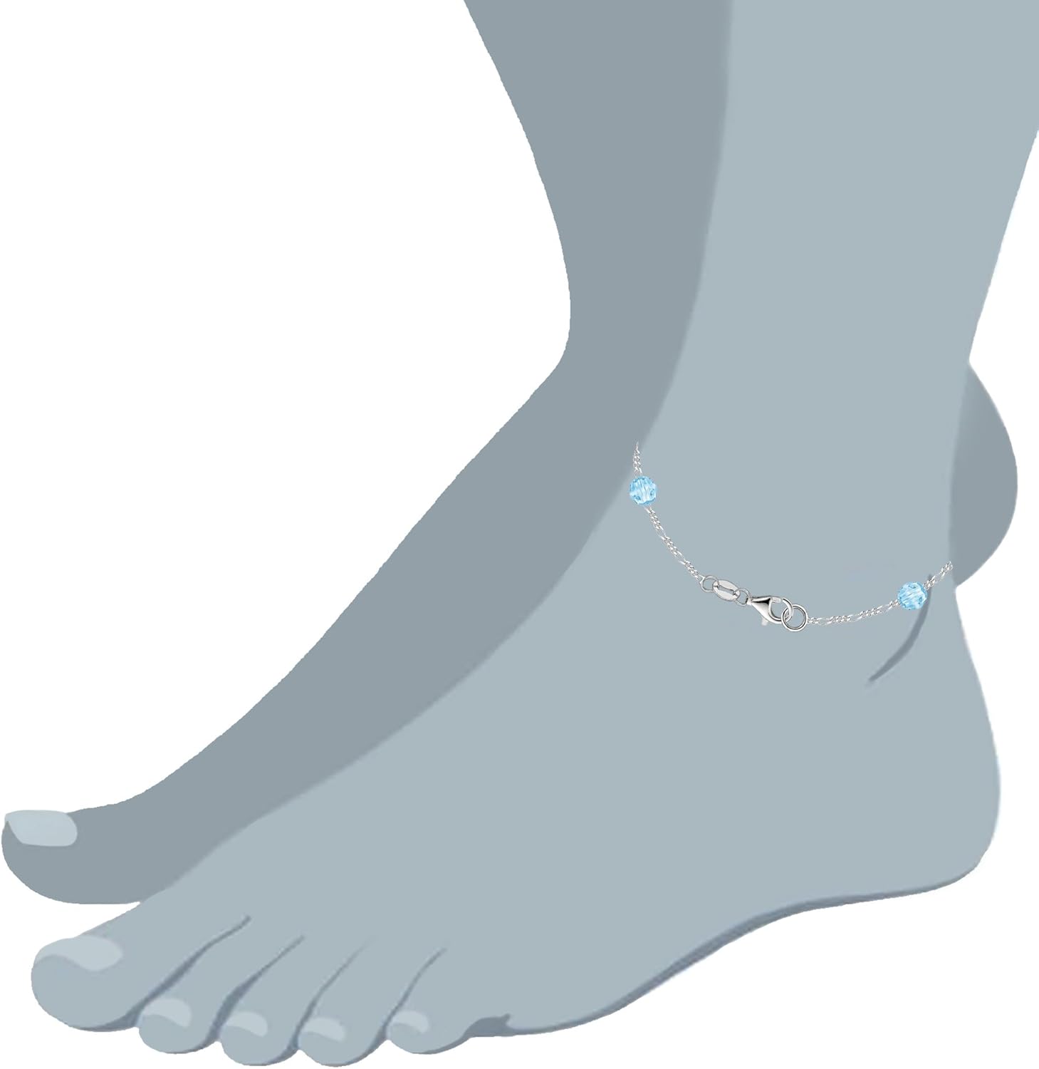 Jewelry Affairs Blue Synthetic Resin Bead Chain Anklet In Sterling Silver