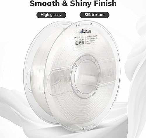 Miniatura 2 de AMOLEN Filamento PLA de seda para impresora 3D de 0.069 pulgadas, filamento blanco brillante para impresión 3D, carrete de 2.2 libras, compatible