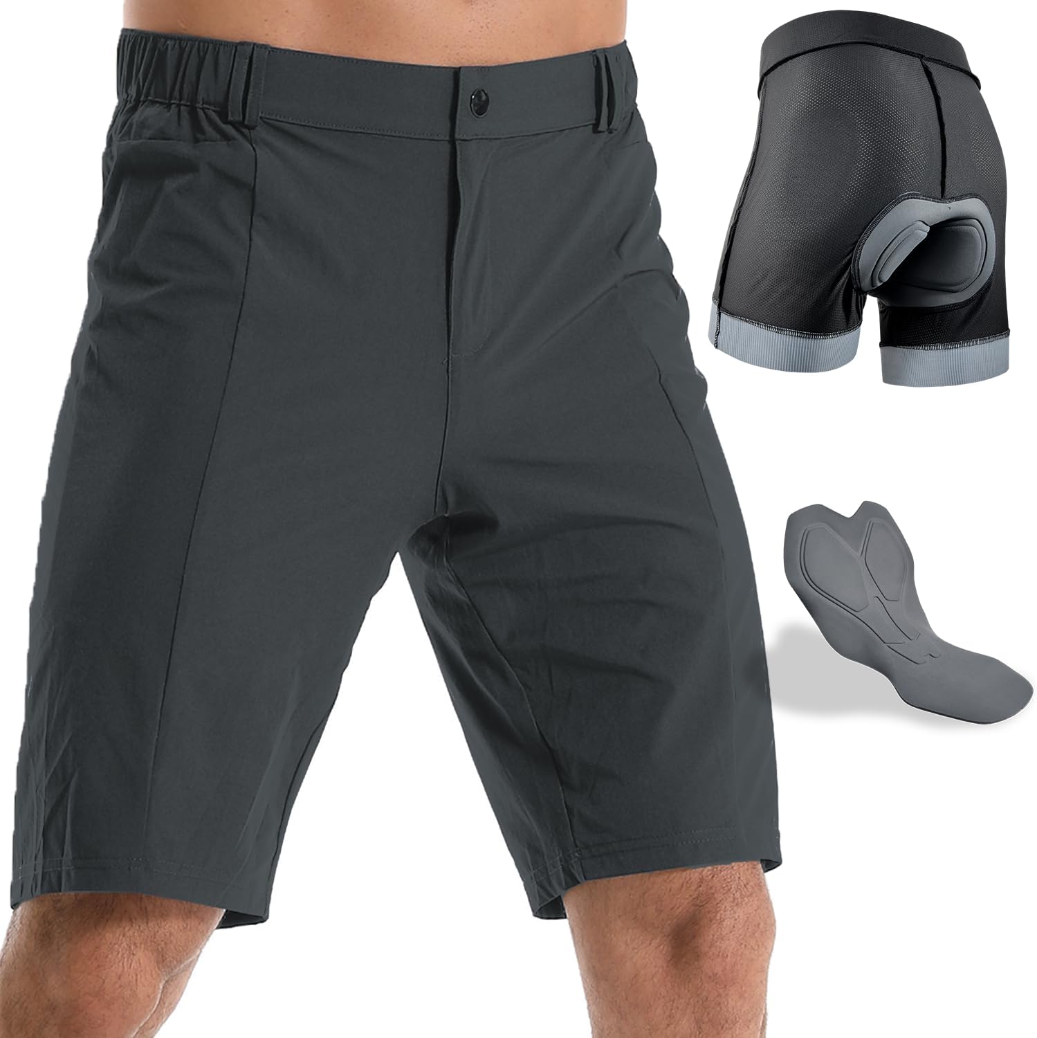 Wulibike Mountain Bike Shorts for Men,4D Padded Loose-fit Removable Underwear,Cycling Biking Shorts Mens with Zipper Pocket