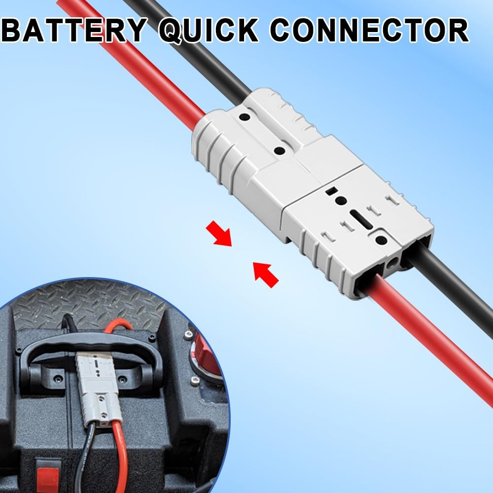 2 Pcs 50A Battery Quick Connector, Anderson Connector 50A Kit, 7AWG 600V 1.64ft Battery Cables with M8 Terminal, Quick Connectors for RV, Sightseeing Cars, Motors, Transfer Forklift, Golf Carts
