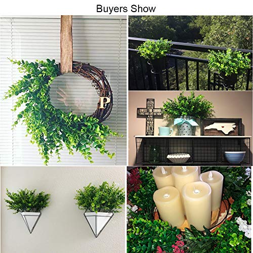 Hogado Artificial Greenery Stems 4Pcs Fake Plants Outdoor Uv Resistant Faux Eucalyptus Branches For Home Garden Proch Window Box Decor Green #TOP4