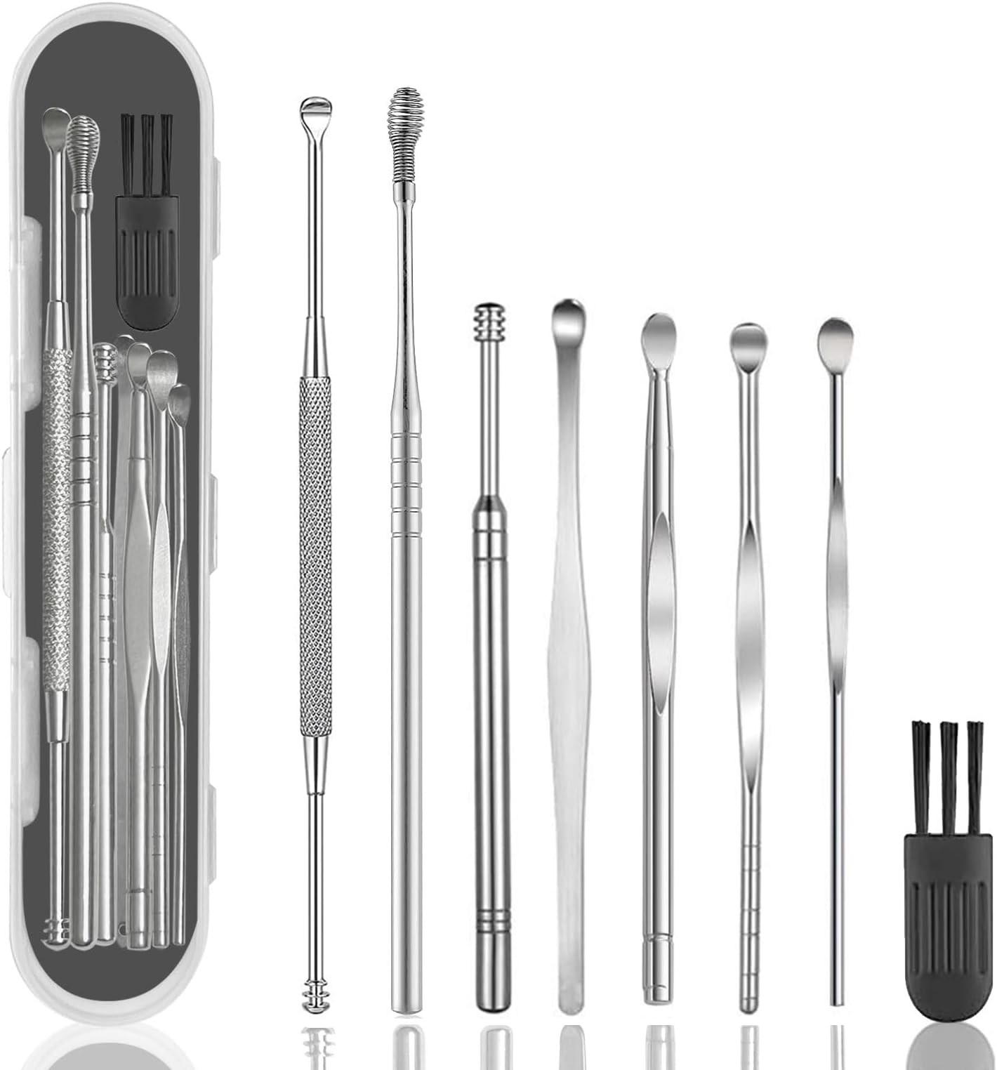 8 Pcs Ear Wax Removal kit,316L Stainless Steel Earwax Remover Tool,Professional Ear Cleaner Set with Cleaning Brush and Storage Box for Children and Adult(Silver)