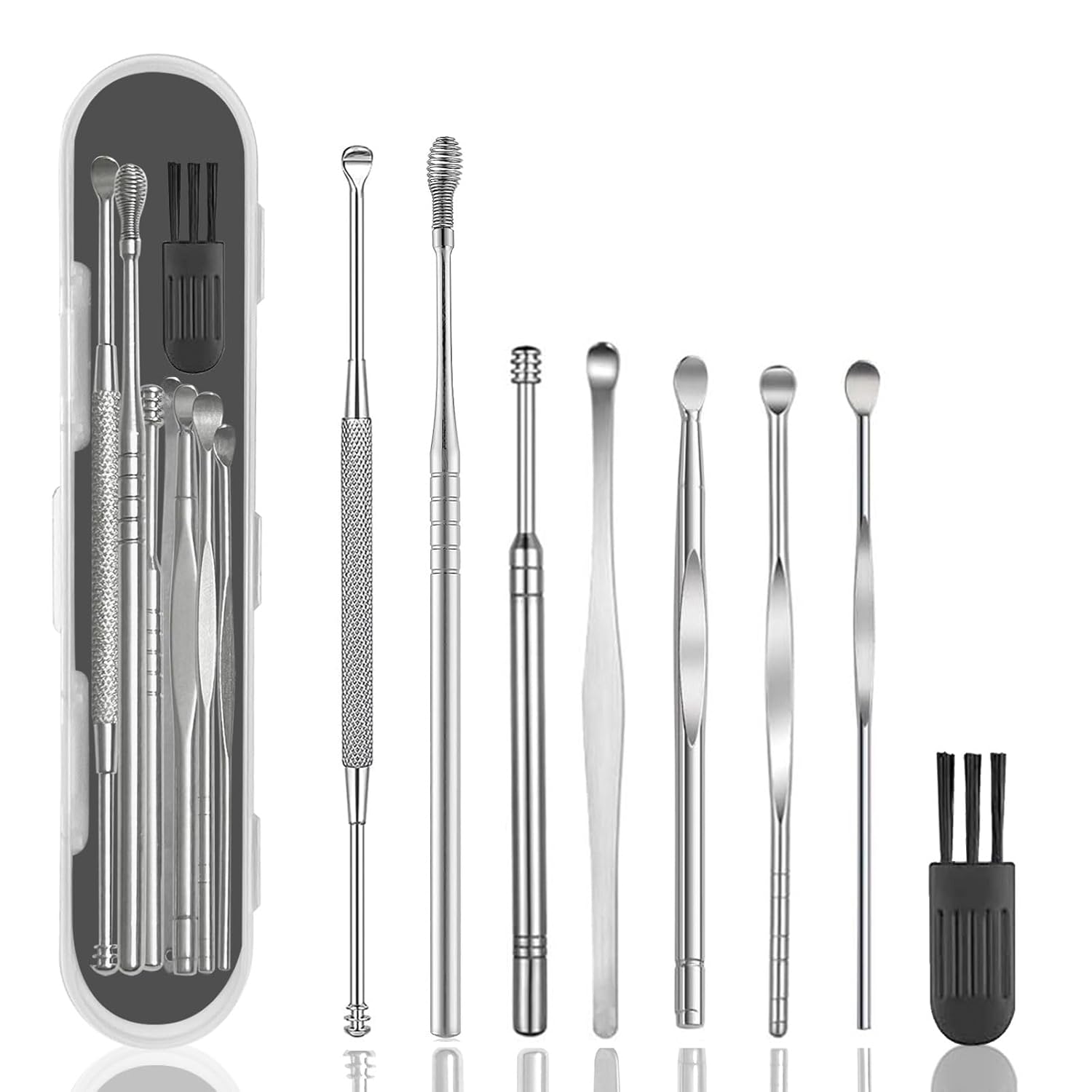 8 Pcs Ear Wax Removal Kit Professional Double-Headed Ear Pick Earwax Removal Tools 316L Stainless Steel Ear Cleaner