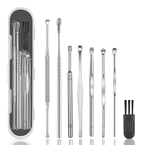 8 Pcs Ear Wax Removal Kit Professional Double-Headed Ear Pick Earwax Removal Tools 316L Stainless Steel Ear Cleaner