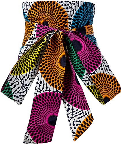 Women's African Print Tie Elastic Stretchy Vintage Wide Waist Belts for Tops Dress