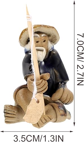 Miniatura 3 de Yardwe 2 mini figuras de pescador, figura miniatura de bonsái de pescador de cerámica, adorno de estatua de jardín de pesca sentado para decoración