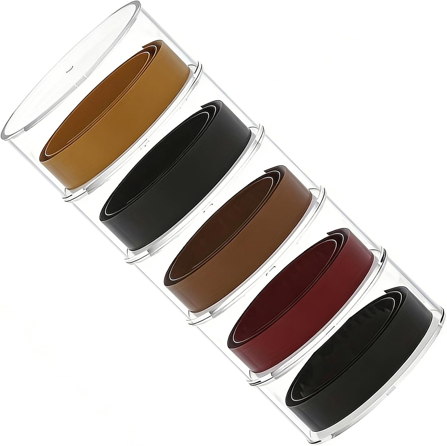 Individualized Belt Rack Including 3 Interchangeable Clear Acrylic Storage Compartments Stackable Belt Storage