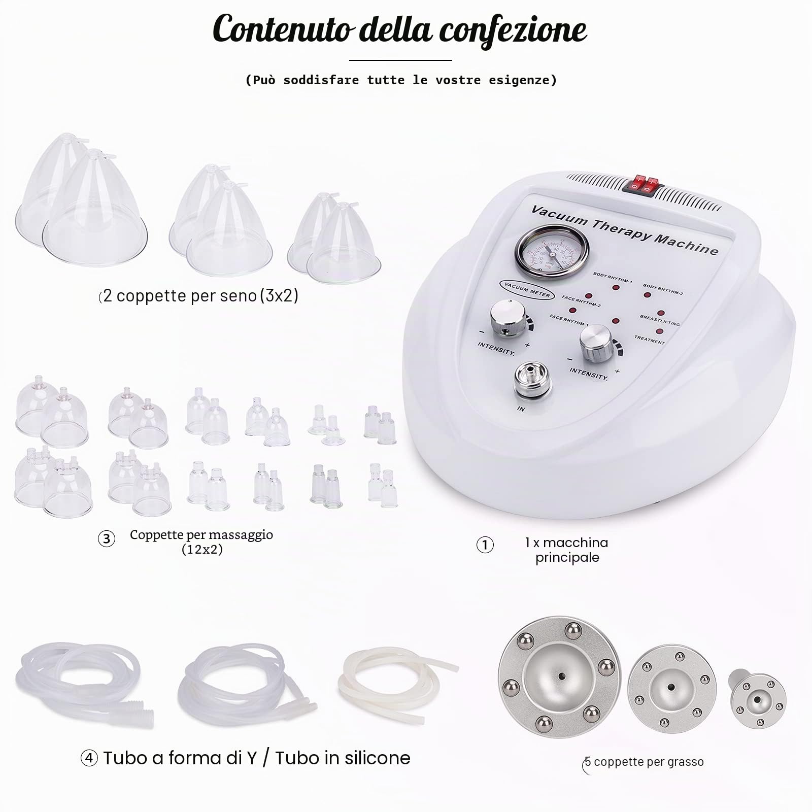 Meifuly Set di terapia di coppettazione sottovuoto con 30 tazze e 3 pompe, aspirazione regolabile e 6 modalità macchine di terapia del vuoto