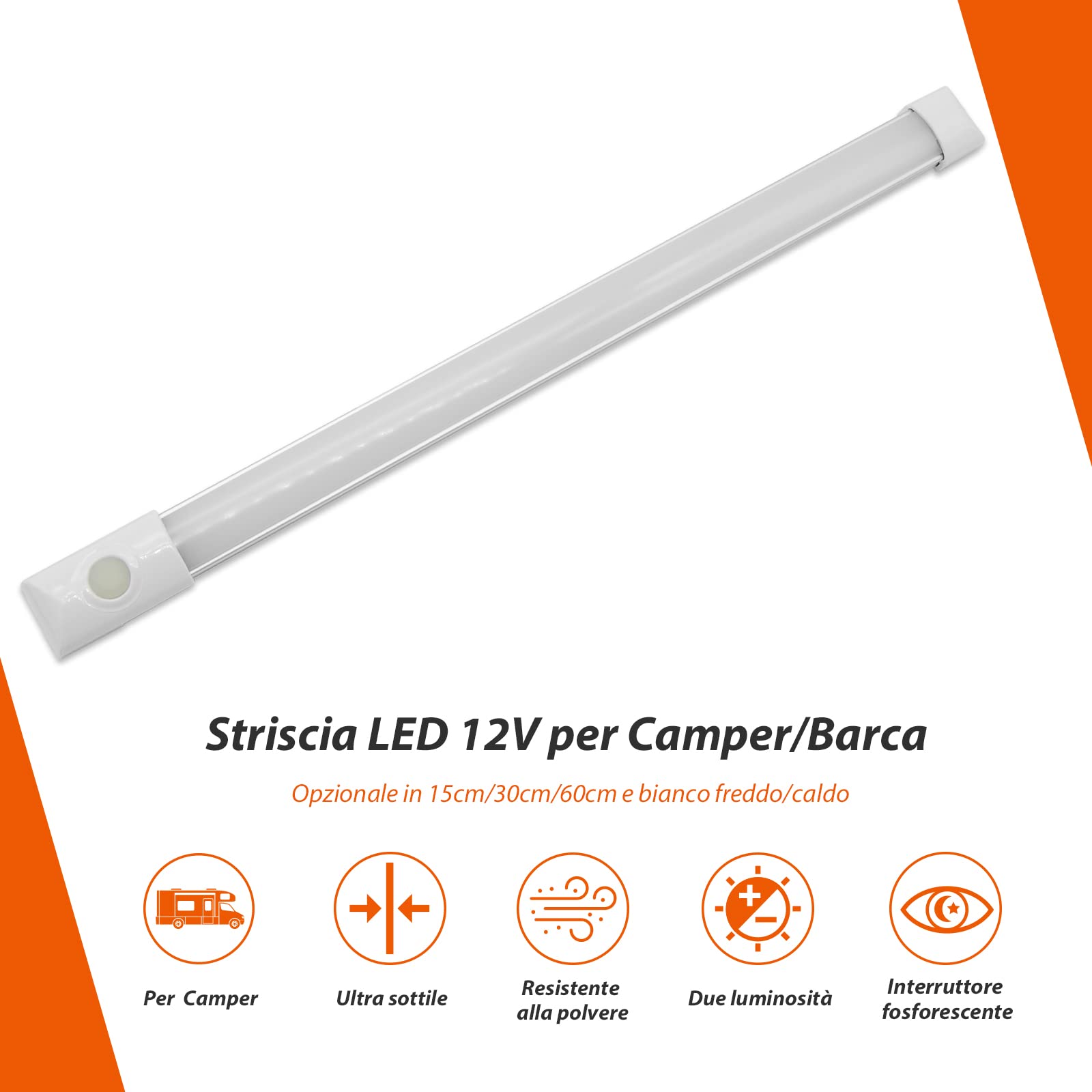 Dream Lighting Barra LED 12V 30cm 300LM 3000K 5,6W Dimmerabile Luce LED Calda per Camper Barca Furgone Caravan